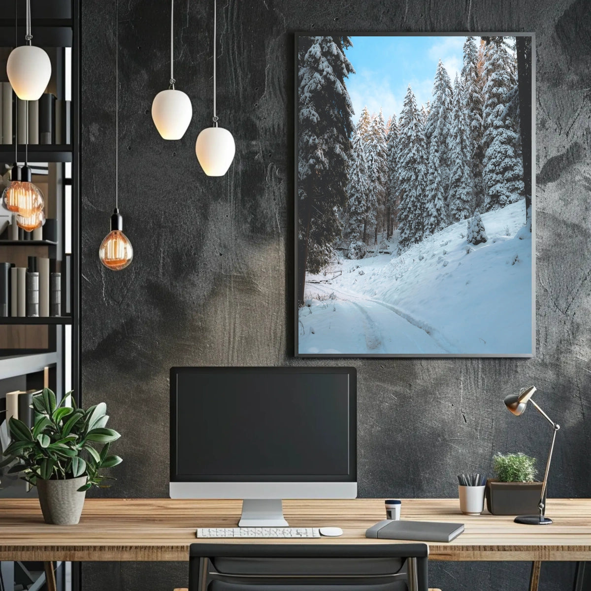 Serene Snowy Forest Pathway National Park Poster