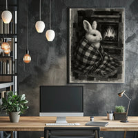 Cozy Bunny by the Fireplace Poster