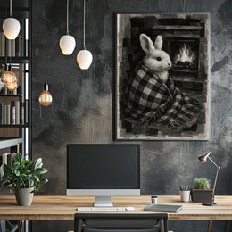 Cozy Bunny by the Fireplace Poster