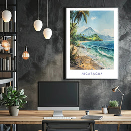 Nicaragua Coastal Paradise: Tropical Watercolor Travel Poster PosterGoat