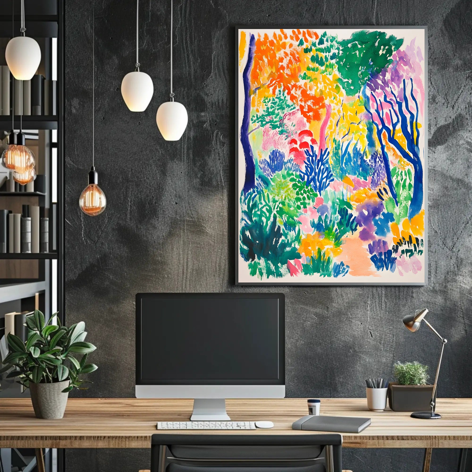 The poster depicts a vibrant and colorful landscape, likely representing a lush forest Travel Poster