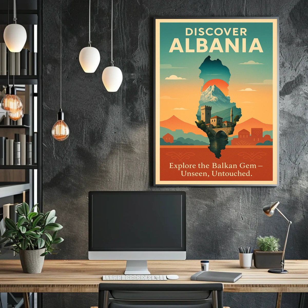 Albania Travel Vintage Landscape Architecture Poster