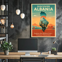 Albania Travel Vintage Landscape Architecture Poster