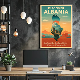 Albania Travel Vintage Landscape Architecture Poster