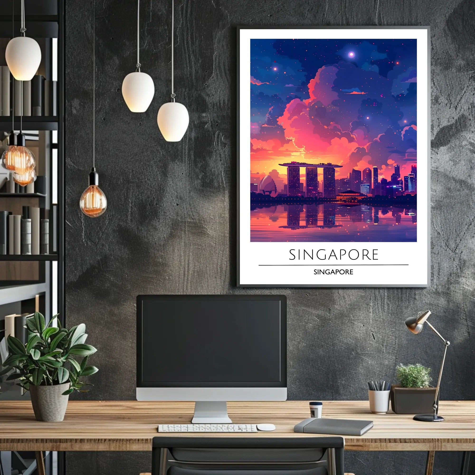 Singapore Skyline Sunset Vista Urban or Cityscape Poster