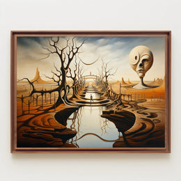 Surreal Landscape with Enigmatic Sculpture Artistic Poster