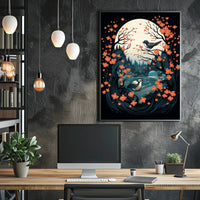Serene Moonlit Birds Nature Art Poster
