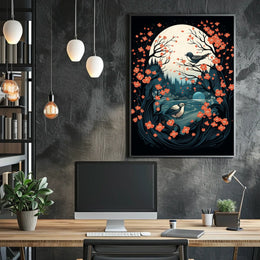 Serene Moonlit Birds Nature Art Poster