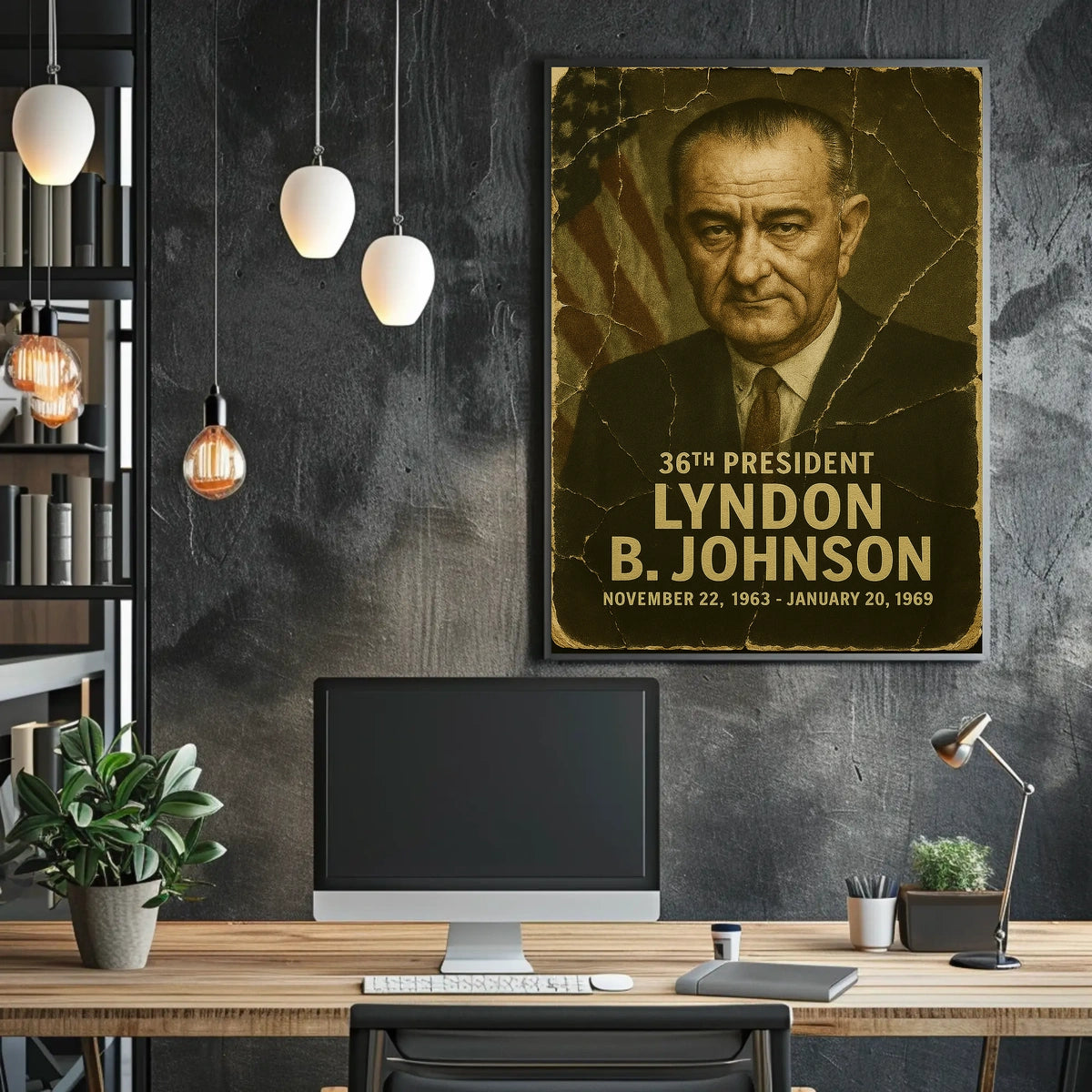 Lyndon B. Johnson 36th President of the United States Damaged Photograph Poster