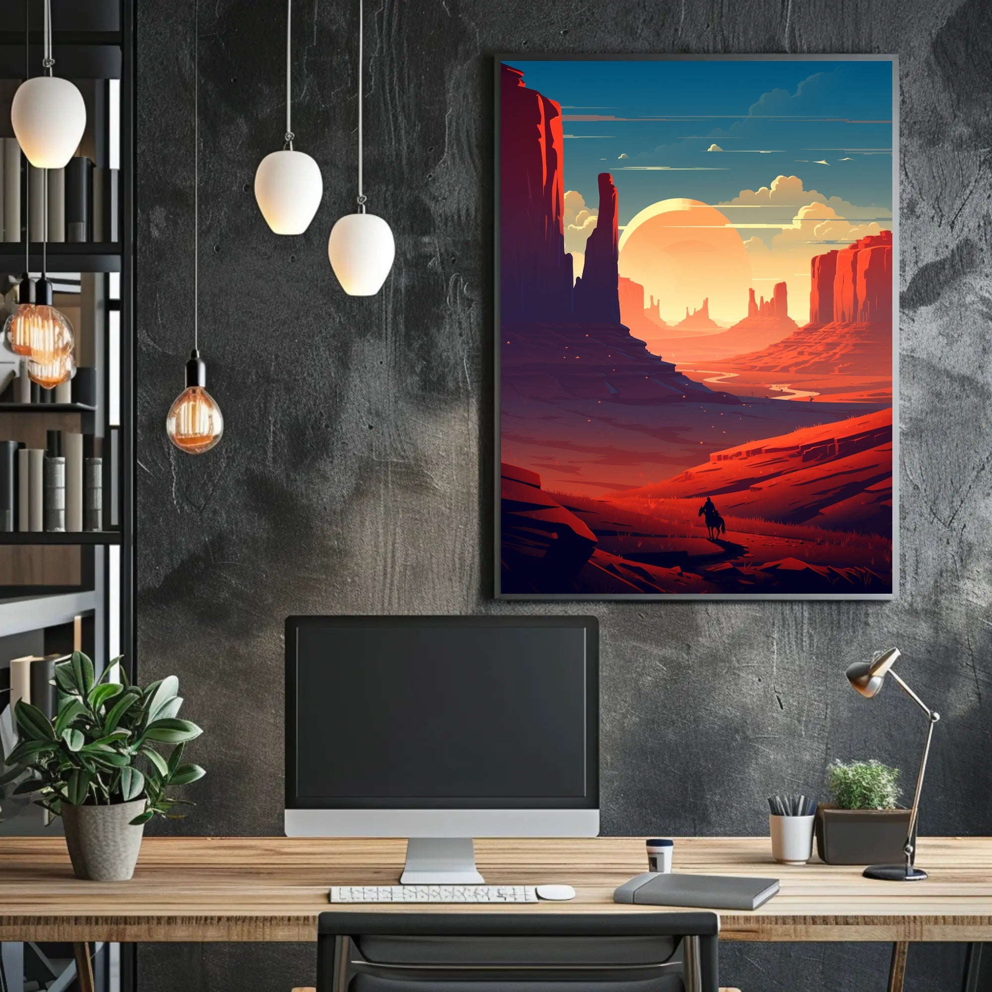 Desert Sunset Journey Poster PosterGoat