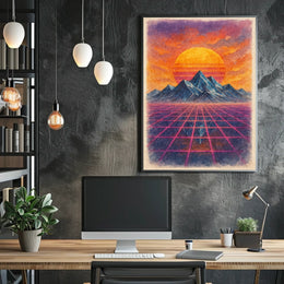 Retro-Futuristic Sunset in Dreamscape - Futuristic Sci-Fi Poster