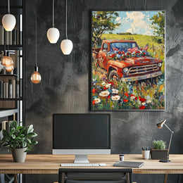 Vintage Red Pickup Truck Retro Car Decor Wall Art Poster