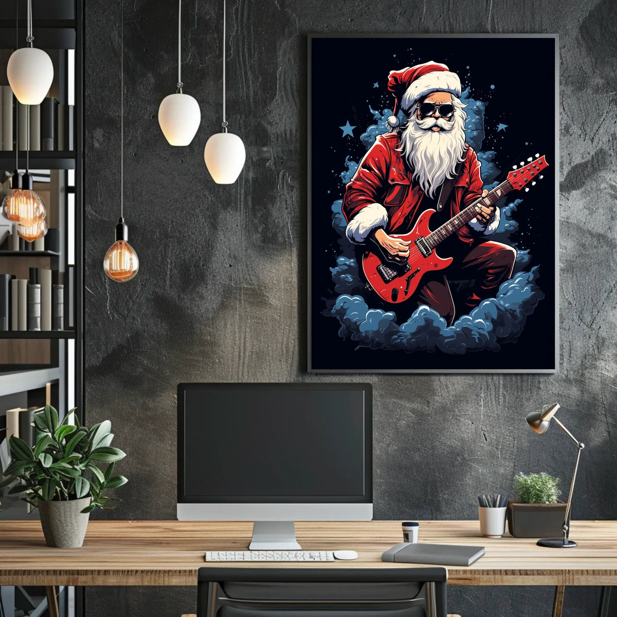 Rocking Santa Playing Guitar Christmas Pop Culture Poster
