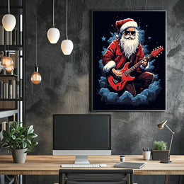 Rocking Santa Playing Guitar Christmas Pop Culture Poster