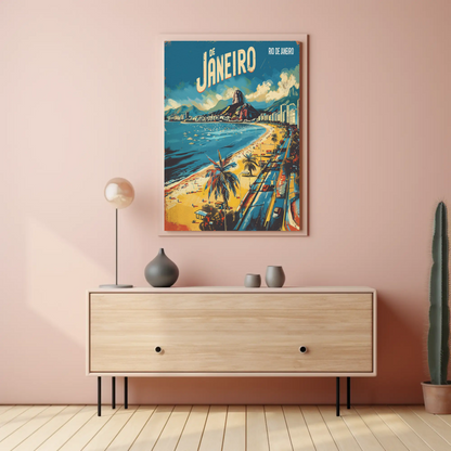 Rio De Janeiro Brazil Coastline Sugarloaf Beach Travel Poster
