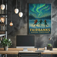 Fairbanks Aurora Christmas Scene Alaska Landscape Poster