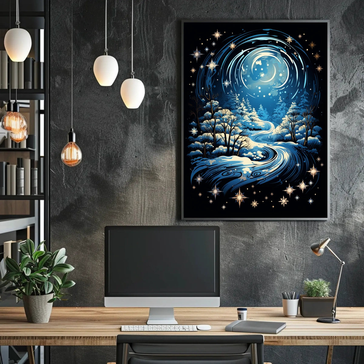 Whimsical Winter Night Fantasy Landscape Art Poster