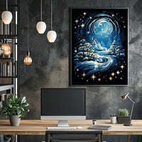 Whimsical Winter Night Fantasy Landscape Art Poster