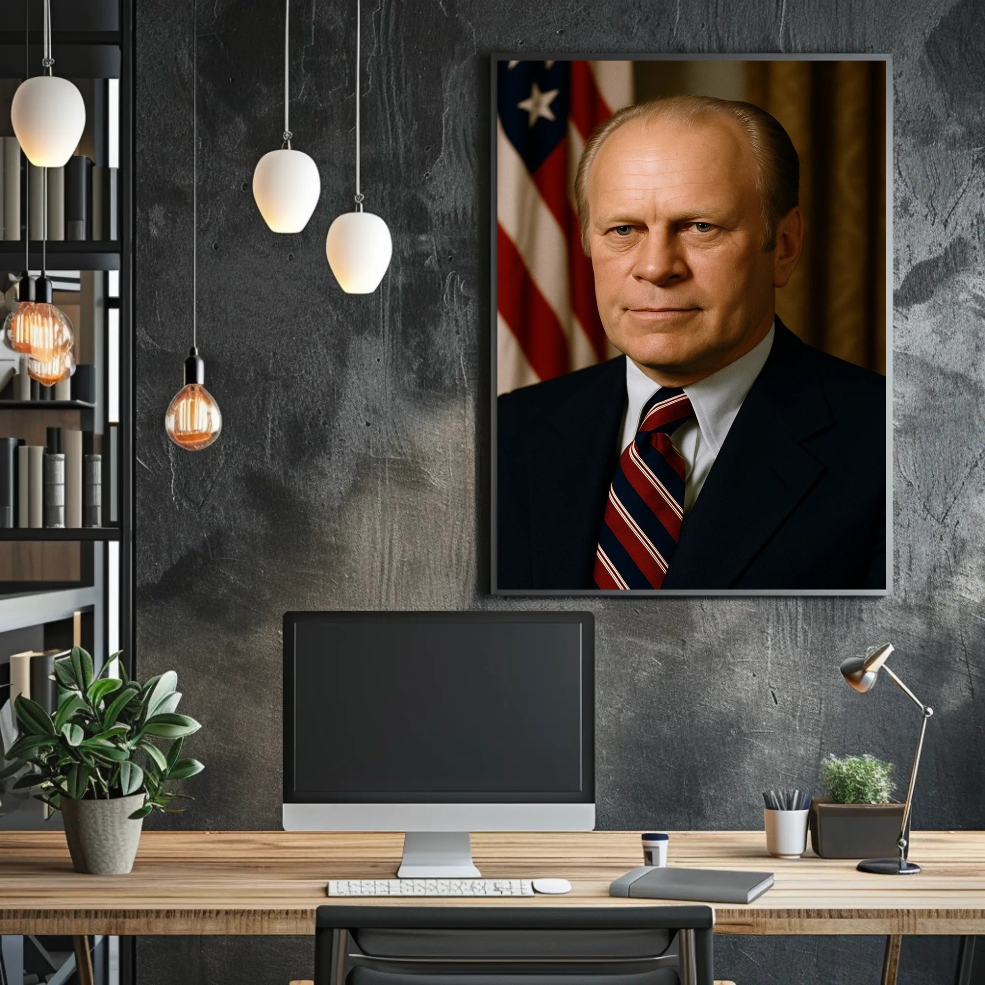 Presidential Portrait with American Flag Historical Poster