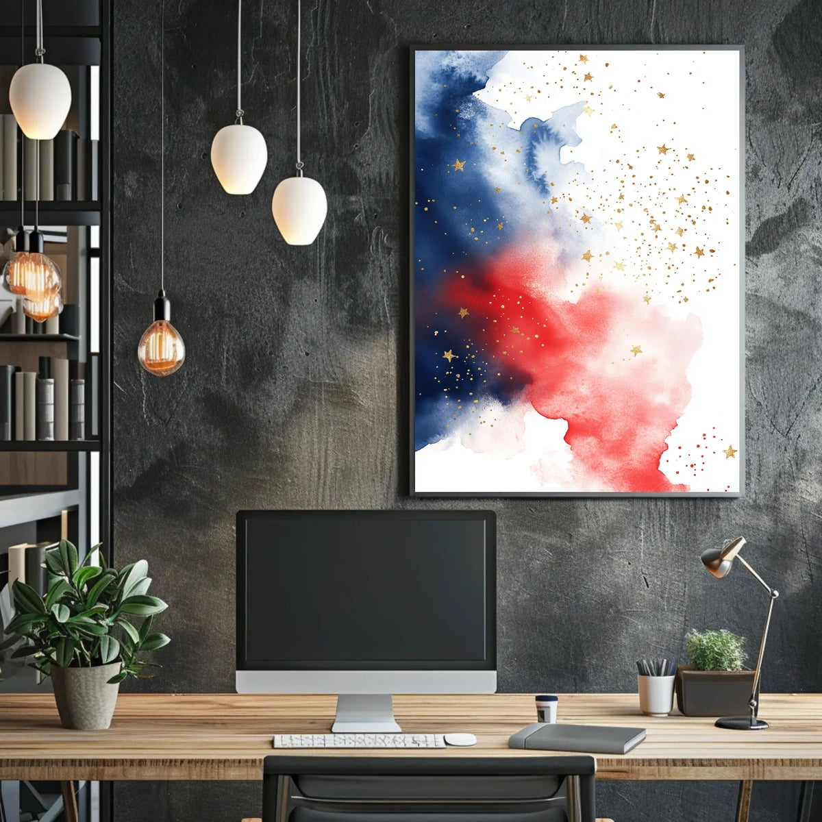 splash design in red white and blue tones Poster