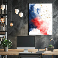 splash design in red white and blue tones Poster