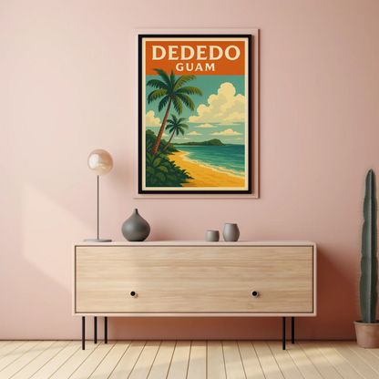 Dededo Guam Beach Palms Coastal Horizon Travel Poster