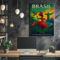 Brazil Culture and Nature Dance Parrots Christ The Redeemer Poster
