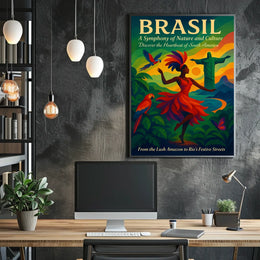 Brazil Culture and Nature Dance Parrots Christ The Redeemer Poster