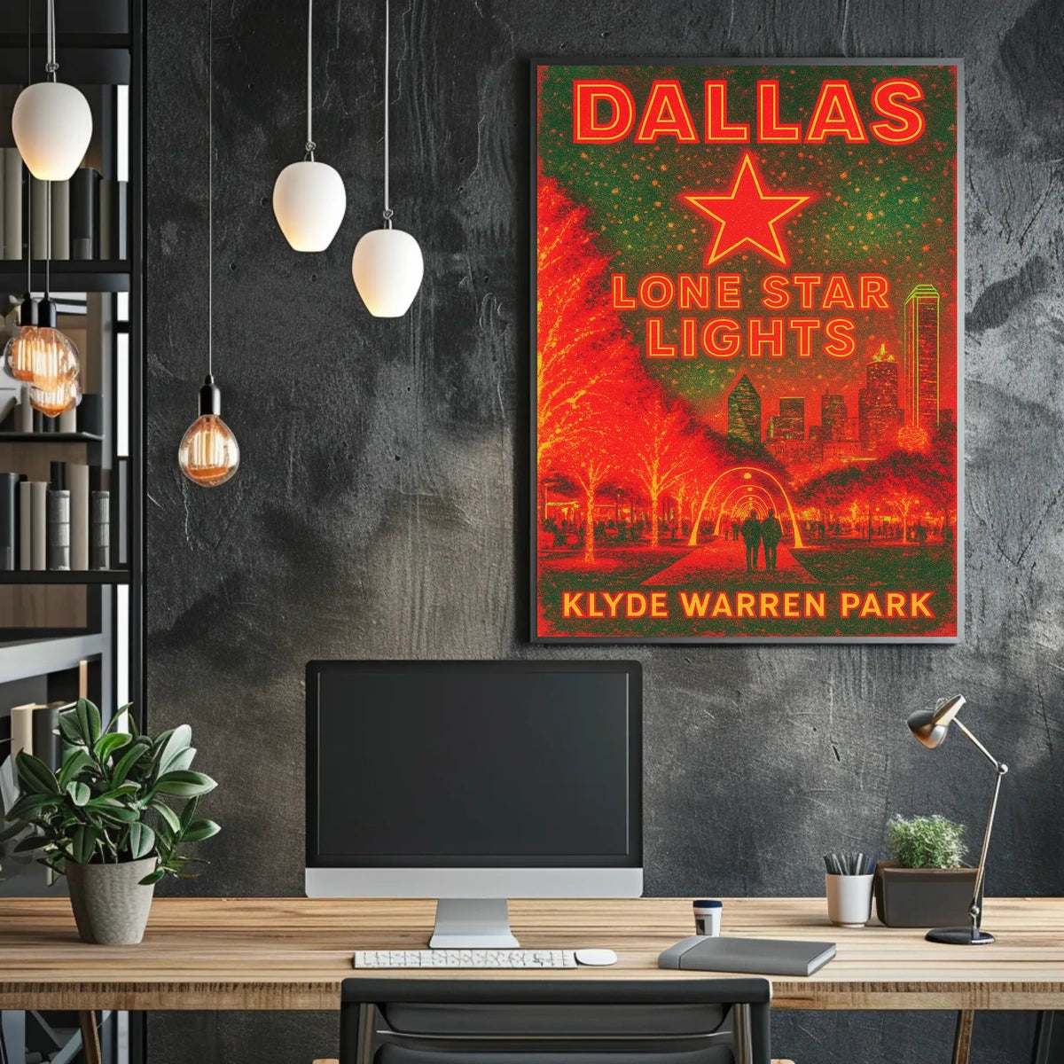 Dallas Lone Star Lights Cityscape Night View Poster