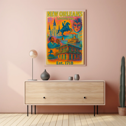 New Orleans Louisiana Jazz Mardi Gras Steamboat Travel Poster