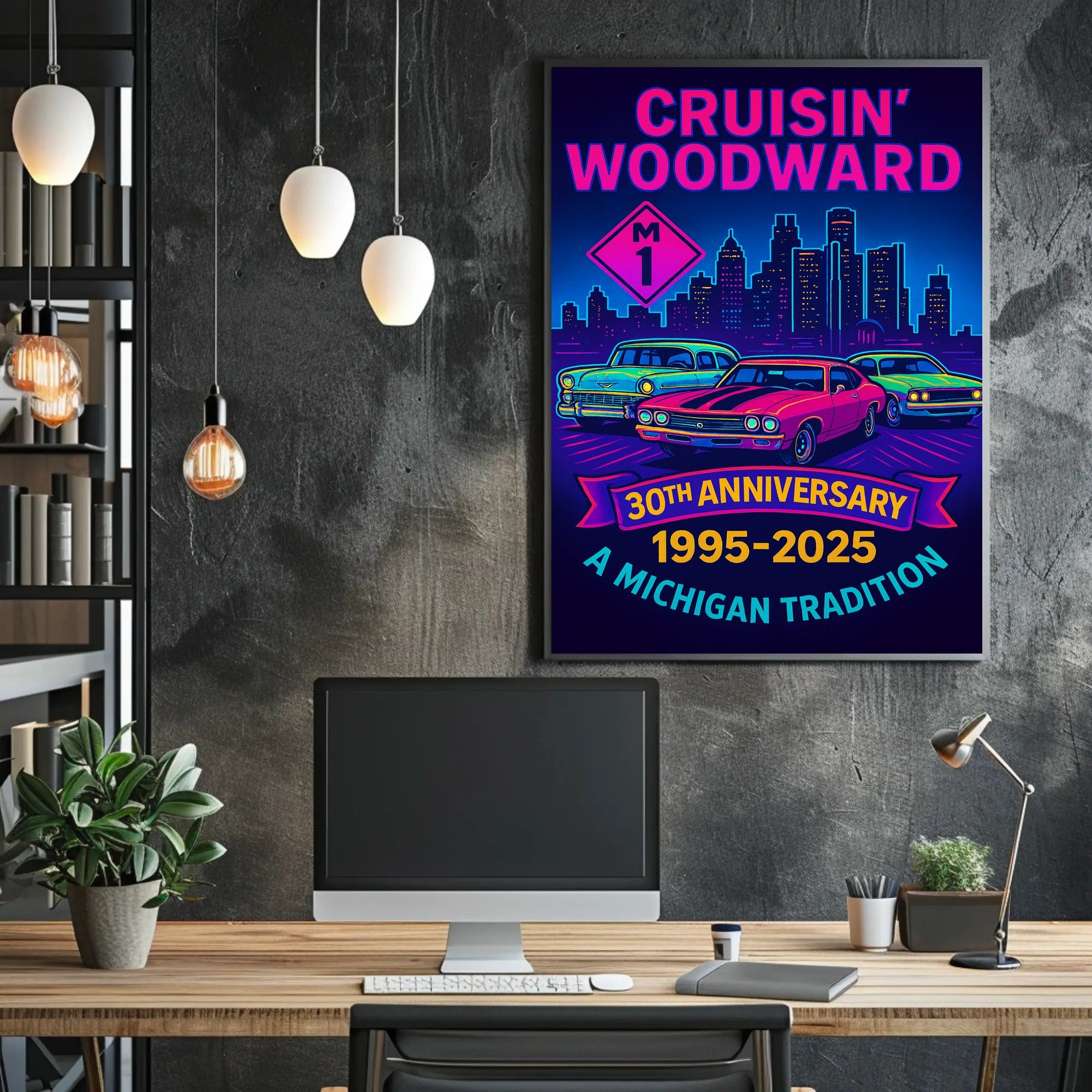 30th Anniversary Cruisin  Woodward Neon Pop Culture Poster