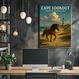 Cape Lookout Coastal Vintage Beach Lovers Poster