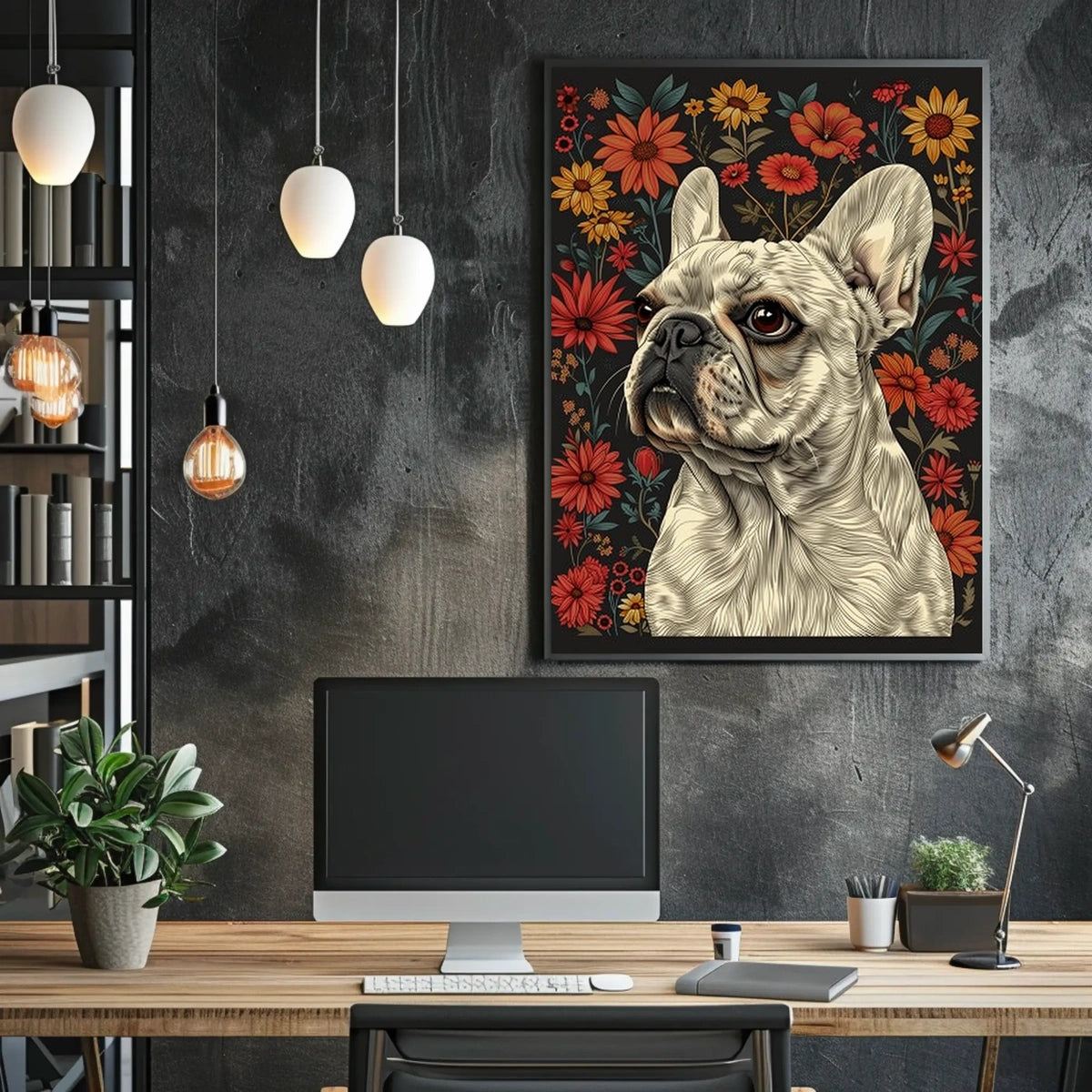 Floral Bulldog Portrait Poster