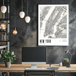 New York City Poster Modern Monochrome Map Wall Art