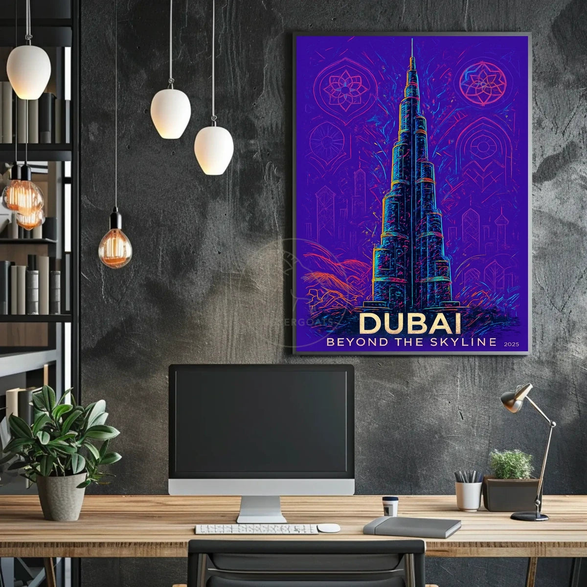 Dubai Skyline Burj Khalifa Futuristic Sci-Fi Poster