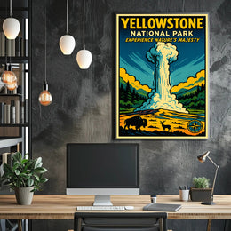 Yellowstone Geyser Adventure Vintage National Park Poster