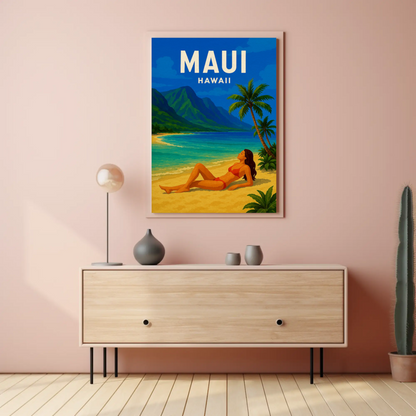 Maui Hawaii Woman Beach Relax Tropical Poster