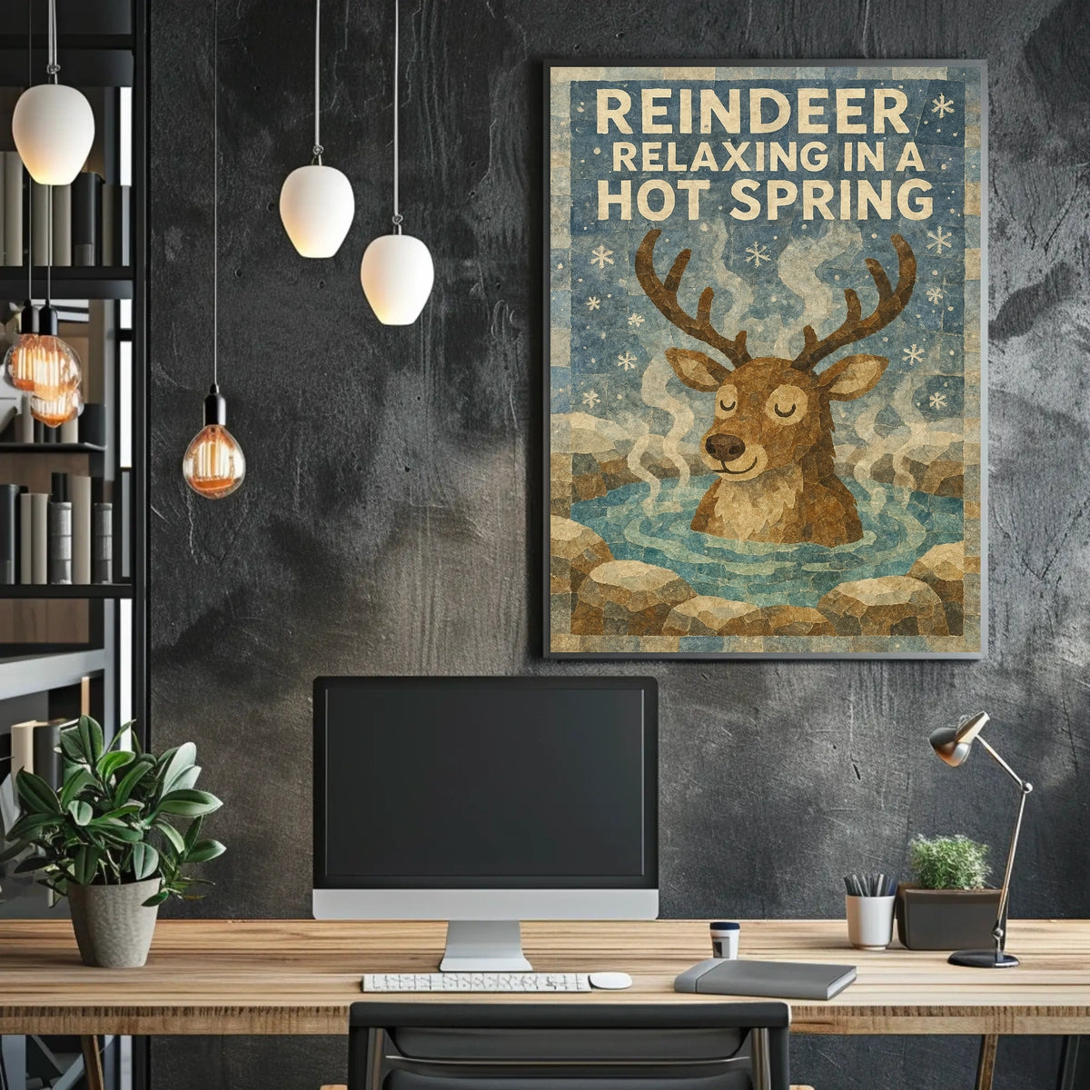 Whimsical Reindeer Hot Spring Winter Wonderland Poster