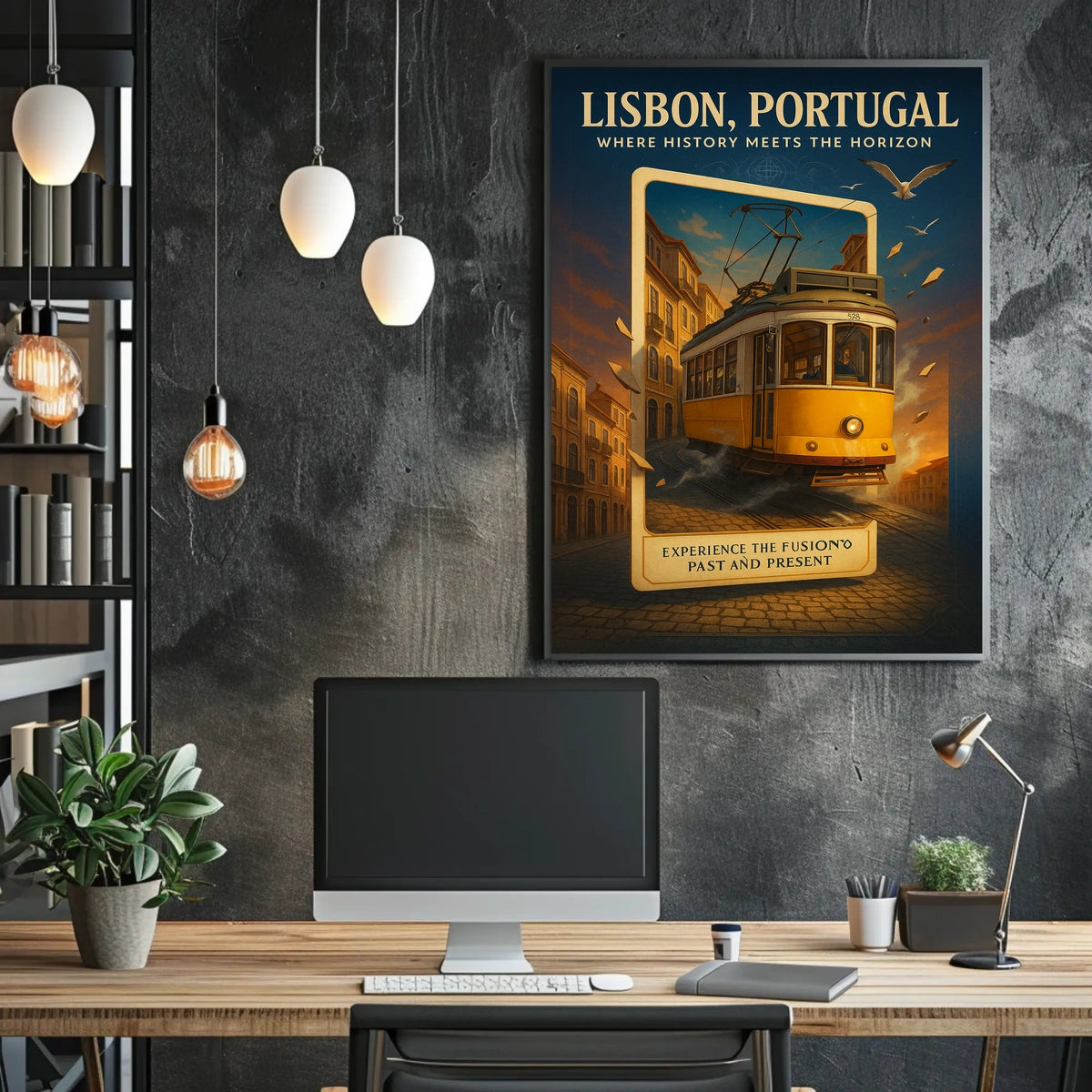 Lisbon Tram Vintage Artistic Cultural Heritage Poster