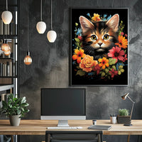 Charming Cat and Flowers Modern Art Poster