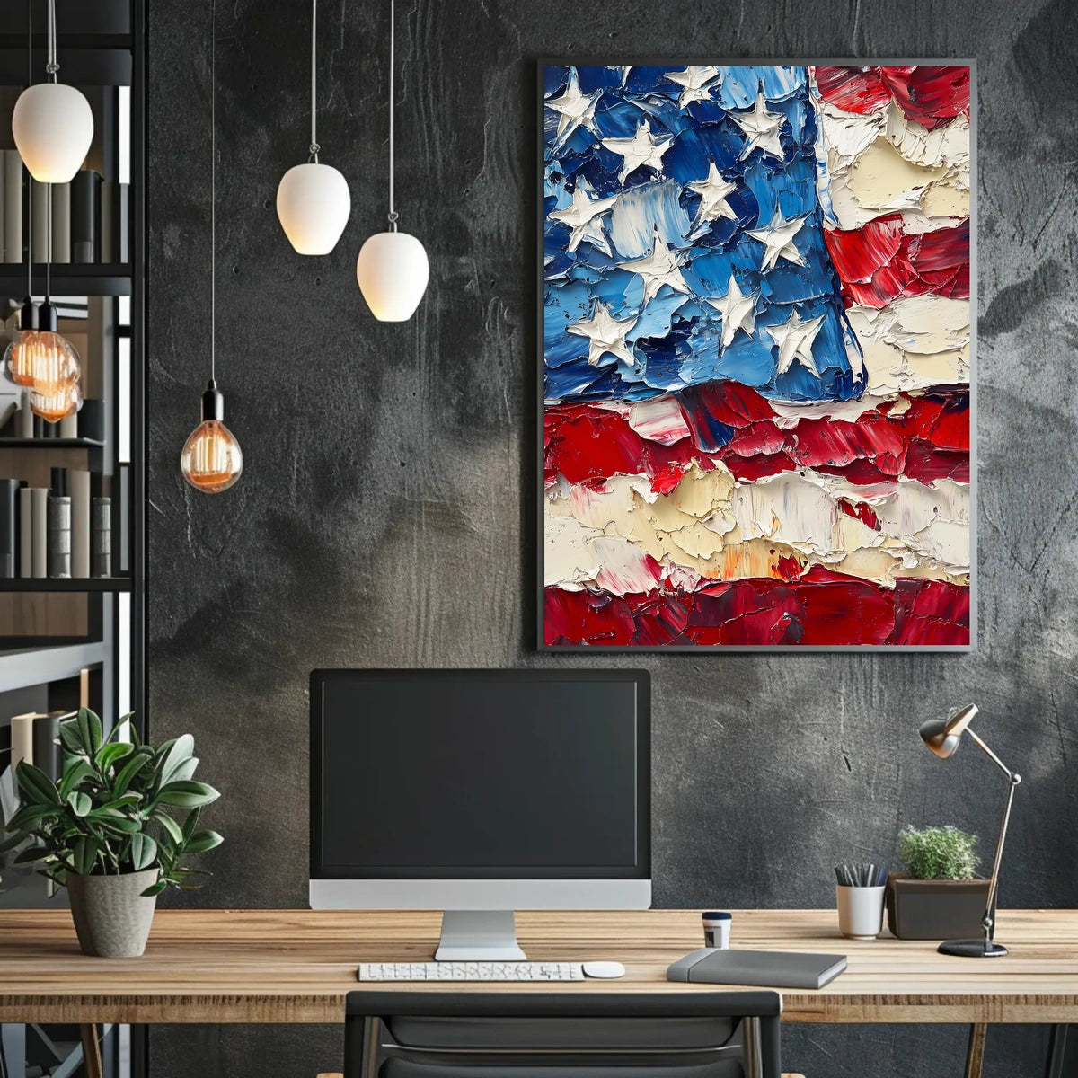 Thick oil impasto painting of an abstract American flag Poster