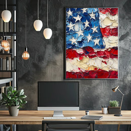 Thick oil impasto painting of an abstract American flag Poster