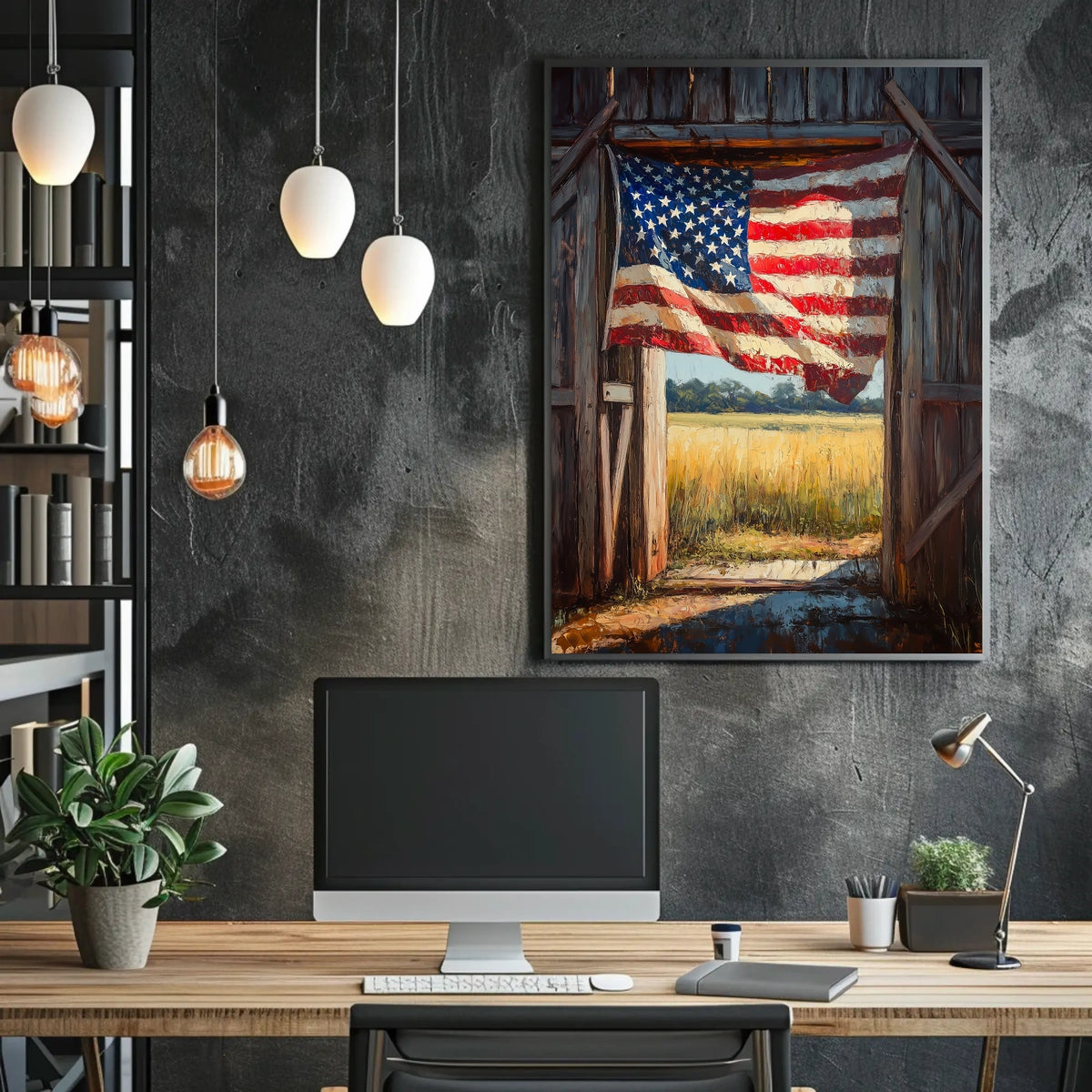 Flag Drape Rustic Barn American Flag Art Farmhouse Poster