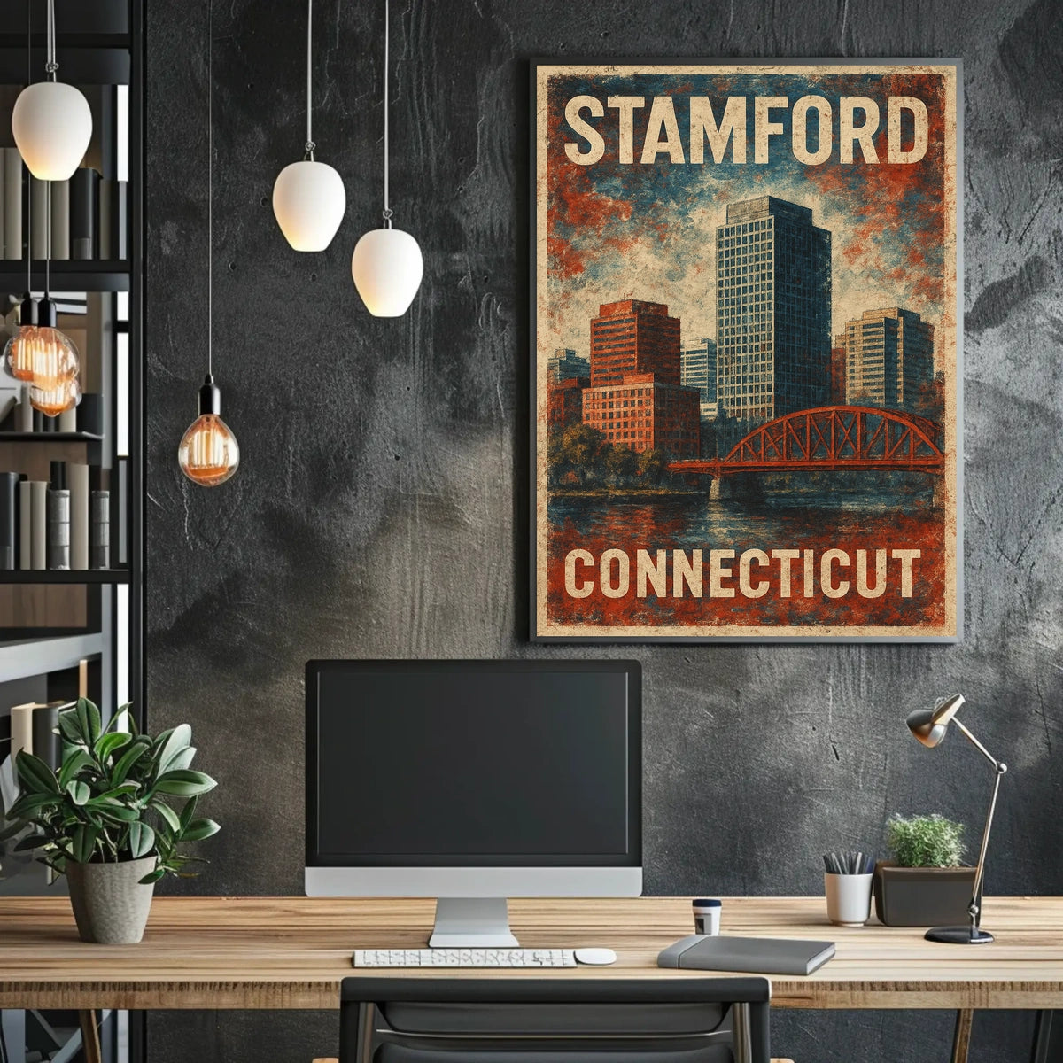 Stamford Cityscape Vintage Collectors Poster