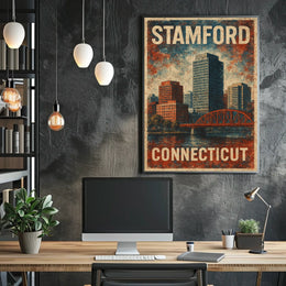 Stamford Cityscape Vintage Collectors Poster