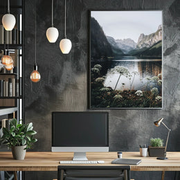 Majestic Mountain Landscape Poster with Tranquil Lake