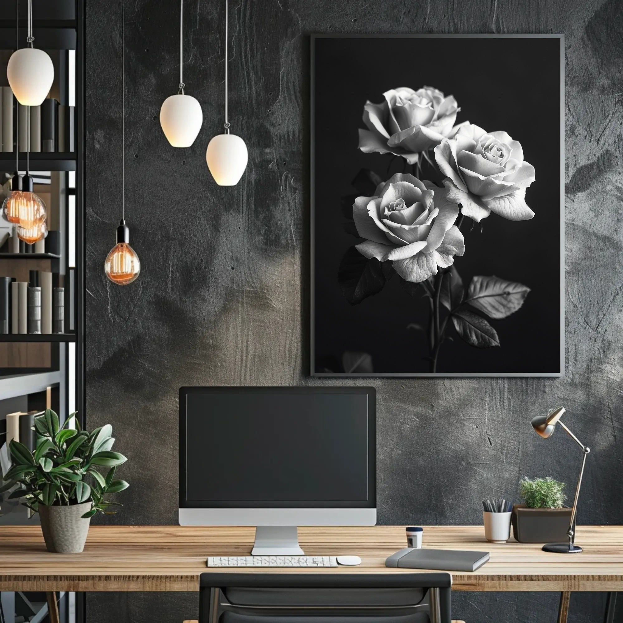 Elegant Black and White Rose Art Poster PosterGoat