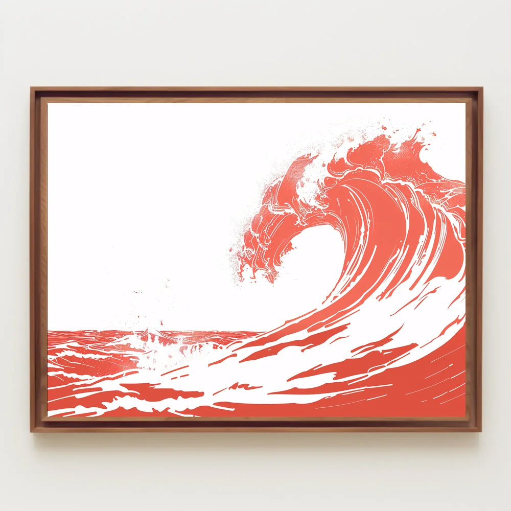 Bold Minimalist Wave Art Poster in Coral Red