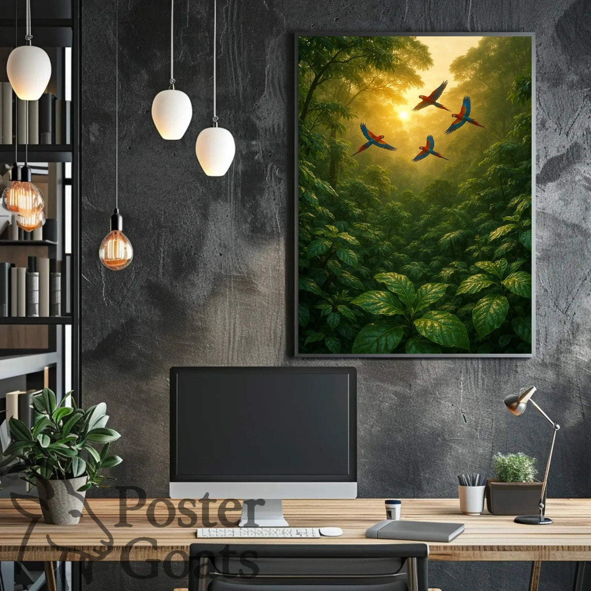 Vibrant Tropical Macaws in Jungle Animal Poster