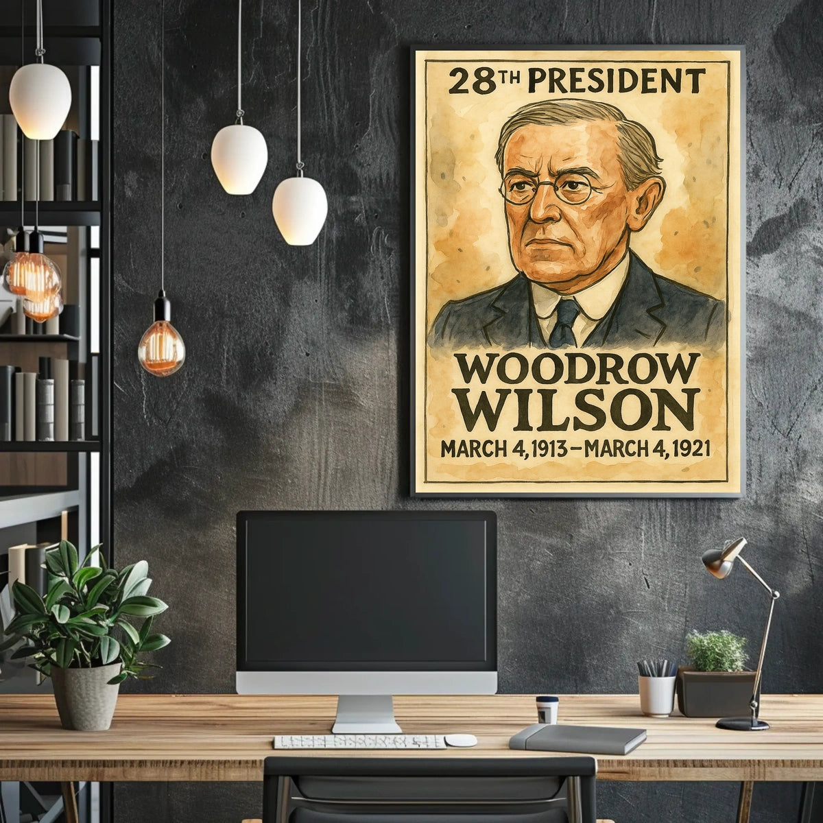 Woodrow Wilson 28th President of the United States Exaggerated Cartoon Sketch Poster